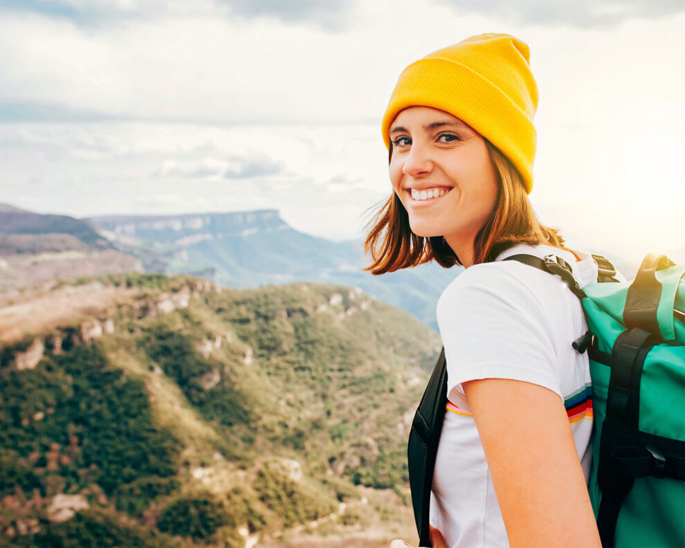 Girl hiking in mountains